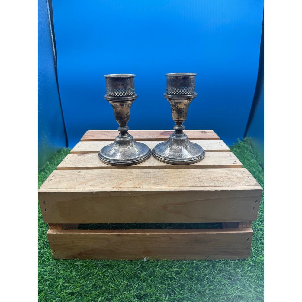 Vintage Sterling Silver Candlestick Holders Pair – Farmhouse Rustic Decor - 5”